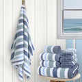Waffle Towels for Bathroom - Quick Dry | Thick | Lightweight | 500GSM, 2Bath 28"x52", 2Hand 16"x27", 4Wash 13"x13", Cotton Polyester Blend Towels with Hanging Loops, Blue Gray Stripe and White