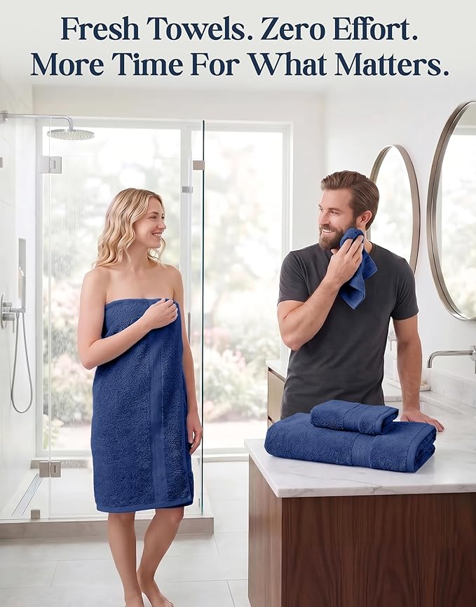LANE LINEN Luxury Cotton Bath Towel Set - 6 Piece - Low Twist, Soft & High Absorbency - 2 Bath, 2 Wash cloths, 2 Hand Towels - Classic Hotel Quality, Durable & Ideal for Modern Bathrooms - Navy Blue