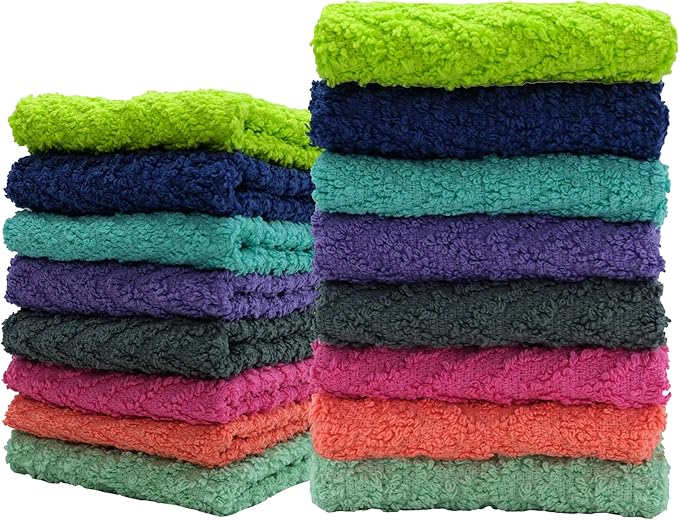 ZUPERIA Zigzag Multicolor Wash Cloths -16 Pack -12" x 12"- Highly Absorbent Soft Washcloths for Face, Gym Towels, Hotel Spa Quality, Reusable & Multipurpose Wash Cloth Towels