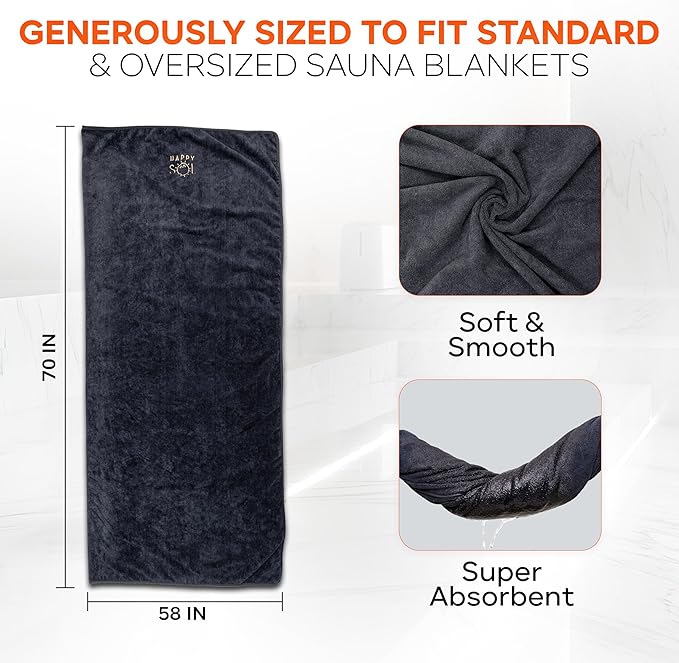 Happy Sol Sauna Blanket Towel Insert - Absorbent Insert for Sauna Blanket - Reusable and Machine Washable - 58"x70"- Luxurious Microfiber Material
