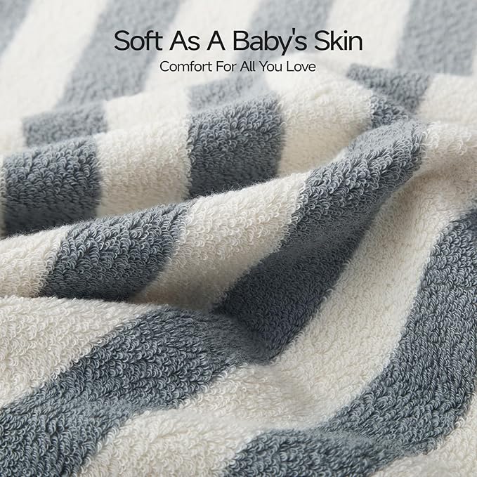 REDKISS 2-Pack Luxury Hand Towels for Bathroom - 12 x 28 Inches 100% Cotton Striped Hand Towels, Ultra Soft and Highly Absorbent Towel for Bath, Gym, Hotel, Kitchen and Spa, Gray