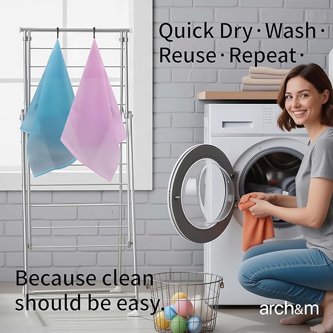 ARCH&M 3 Pack Exfoliating Towel for Body, 35-Inch Korean & Japanese Style Washcloth for Shower, Deep Clean & Smooth Skin, Nylon Back Scrubber, More Hygienic Than Loofah (Orange Purple Navy-Blue)