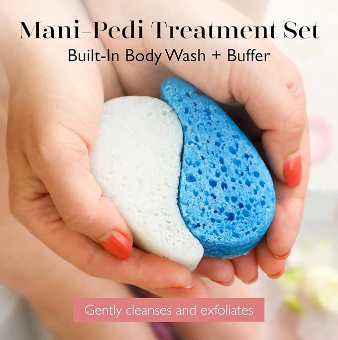 Spongellé Essentials Seaside Mist Fields Mani/Pedi Buffer | Exfoliating Foot & Nail Scrub | Cleanse, Exfoliate, and Nourish in one easy step | Cruelty-Free, Vegan, Dermatologist-Tested, Made in USA