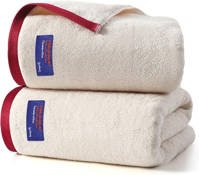 REDKISS 100% Cotton 2 Pack Luxury Bath Towels 27 x 54 Inches, Oversized Bath Towel Set, 600 GSM Ultra Soft Highly Absorbent Quick Drying Towels for Bathroom, Gym, Spa, Hotel, Beige Brown