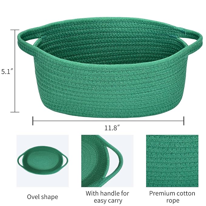 ABenkle Small Basket with Handles - Decorative Durable Rope Woven Storage Bin Shelf Storage Organizer Cube, Easter Baby Gift Basket, 12"x8"x5"