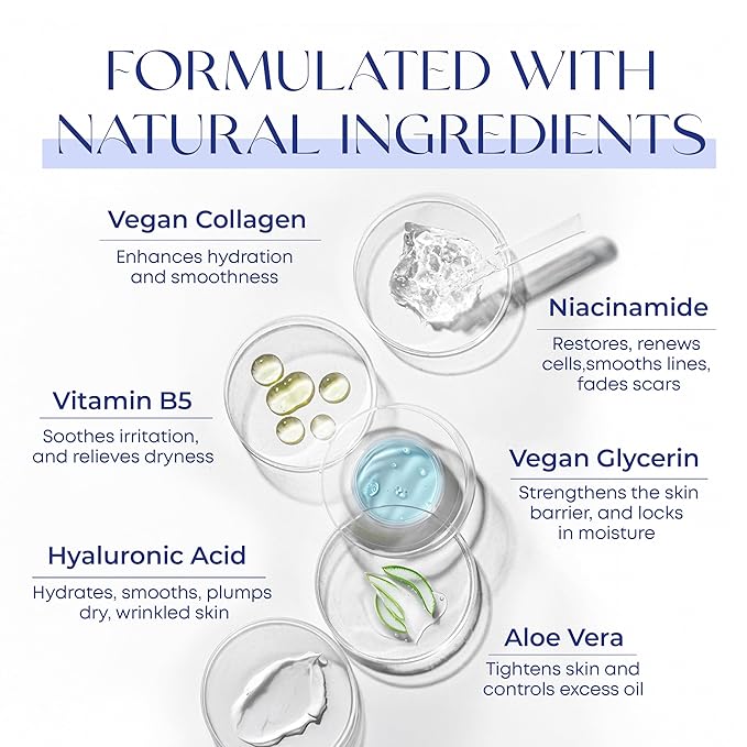 Skin 2.0 Hyaluronic Acid & Collagen Face Serum - Dermatologist Tested, Skin Tightening, Hydrating - Anti-Aging, Clean Beauty, Cruelty-Free Korean Skincare for All Skin Types - 1.69 Fl oz