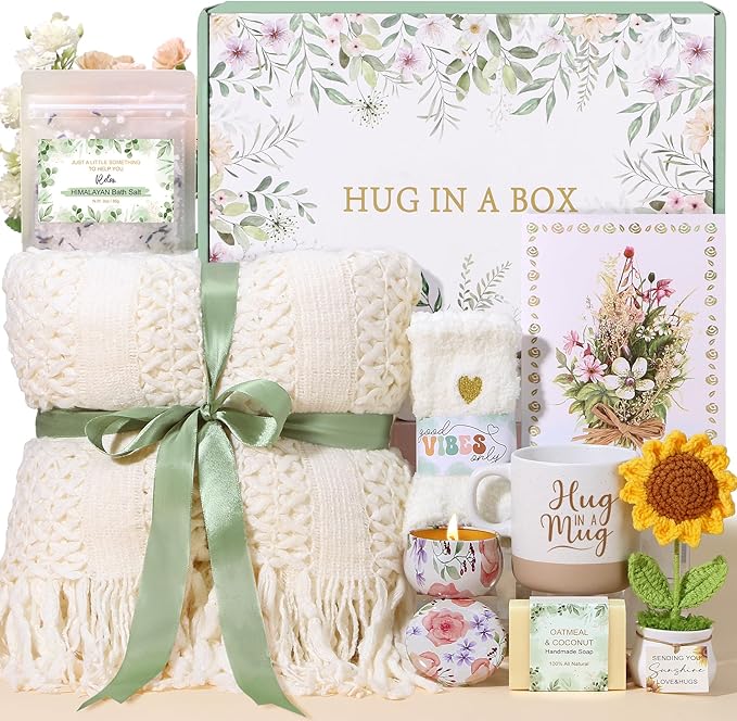 Self Care Gifts for Women Birthday Care Package Spa Kit, Get Well Soon Gift Baskets for Women, Inspirational Sunflower Mothers Day Gifts for Mom Her Wife Sisters Grandma, Thinking of You Sympathy Gift