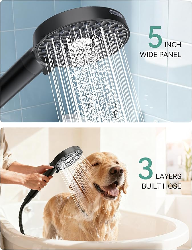 Magichome Shower Head with Handheld, High Pressure 10-Spd Detachable Chrome Showerhead with Stainless Hose,- Remove Chlorine, Black