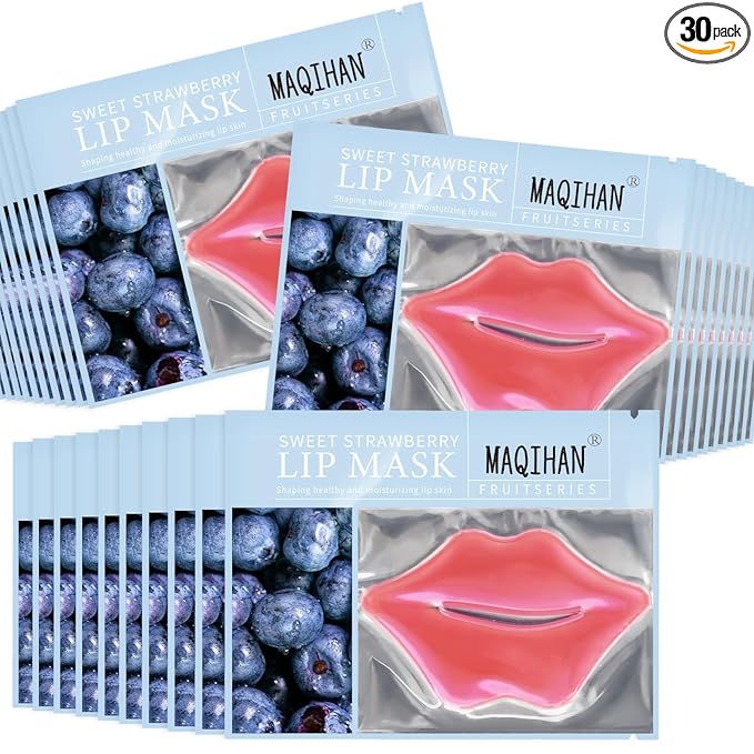 30PCS Moisturizing Lip Mask - Lip Patches for Spa Daily Labial Masks Skincare Hydrating to Reduce Wrinkles Dryness Anti-wrinkle Lightens, Blueberry
