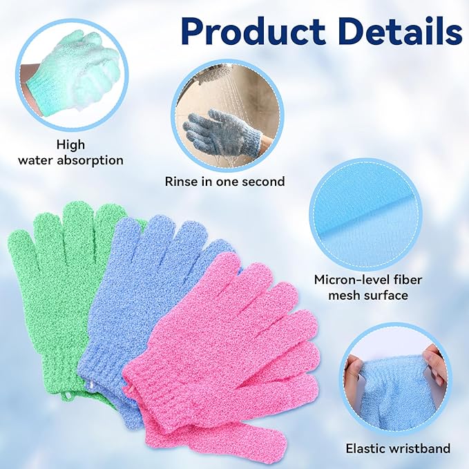 6 Pack African Net Sponge Exfoliating Glove Set, Including 3 Pcs Bath Sponge African Scrub Net Body Scrubber Back Scrubber and 3 Pairs Exfoliating Gloves as Stocking Stuffers for Adults