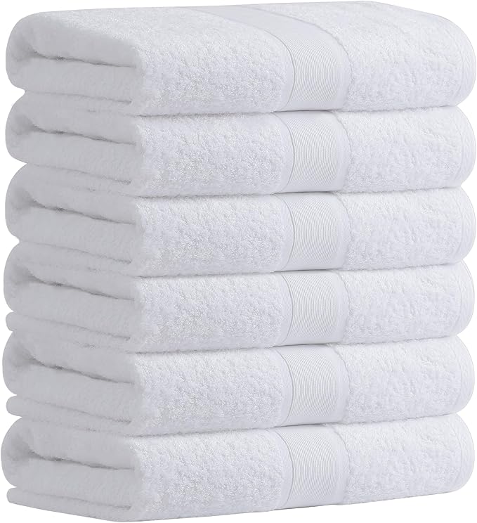 Aibaser Bath Towels, 27x54inch - Natural, Ultra Absorbent Towels for Bathroom, Travel, Gym, Shower and Spa (6 Piece Set) (White)