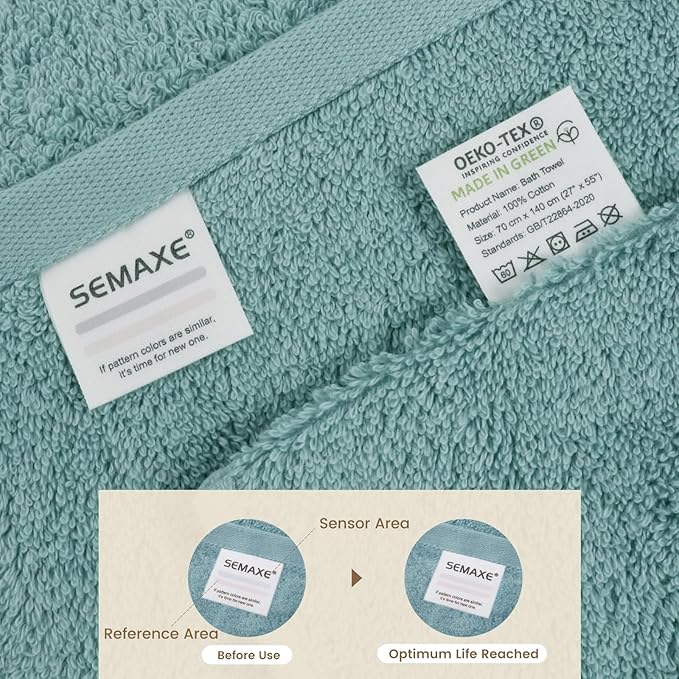 SEMAXE Blue Bath Towel, 100% Cotton Bath Towel with Hanging Loop, 55 x 27 Inch, Soft Absorbent & Quick Dry, for Bathroom & Travel