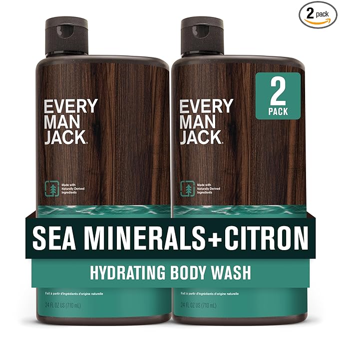 Every Man Jack Nourishing Sea Minerals + Citron Mens Body Wash for All Skin Types - Naturally Derived Ingredients - Cleanse and Hydrate Skin with Coconut and Glycerin - 24oz 2 Bottles