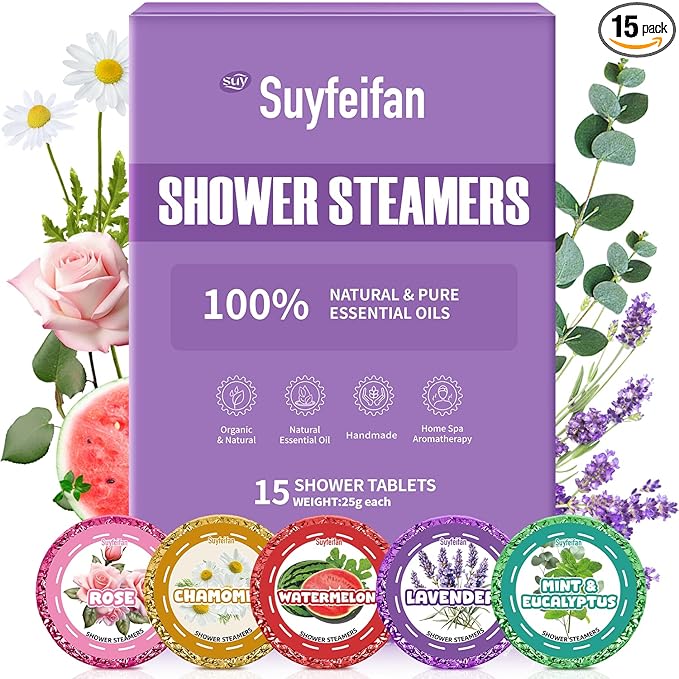 Shower Steamers Aromatherapy Gifts for Women Men 15 Pack, Basket Set for Mothers Day Gifts for Mom, Natural Eucalyptus & Mint, Watermelon Rose Chamomile Lavender Essential Oil, SPA Relaxing Self Care