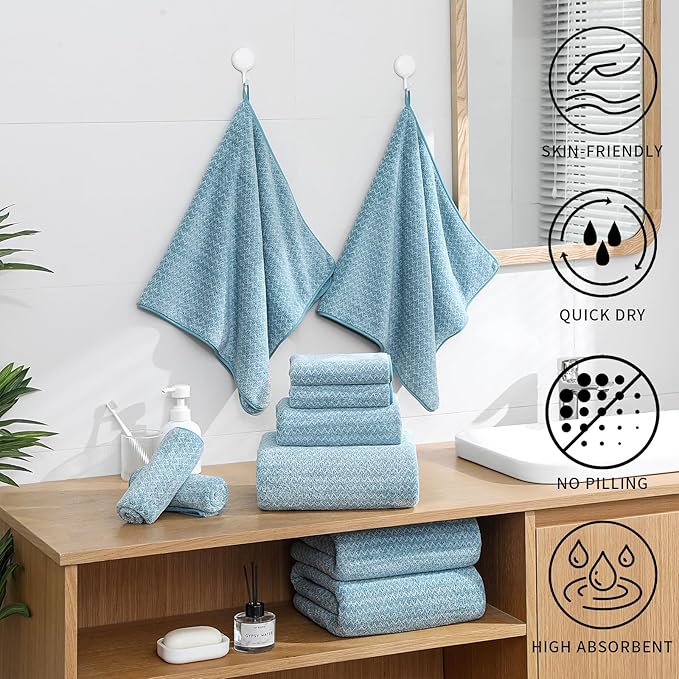 Ultra Soft Bath Towel Set,12 Piece (4 Bath Towels,4 Hand Towels,4 Washcloths) Family Bathroom Towels Set with Hanging Loop,Quick Dry Extra Absorbent Shower Towel for Bathroom,Hotel,Spa-Turquoise