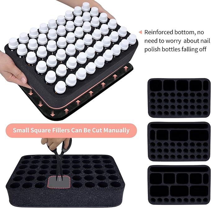 Essential Oils Carrying Case Holds 54 Grids for 1-3ML Roller Bottles 5ml, 10ml, 15ml Bottles Storage Organizer Bag Transparent, Essential Oil Bag with Detachable Pad Black