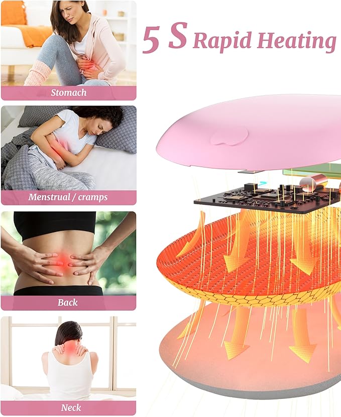 Portable Heating Pad for Cramps Upgraded Cordless Electric Period Heat Pad for Back Menstrual Belt 6 Heat 6 Massage Mode Gifts for Women Girl Her Girlfriend Pink