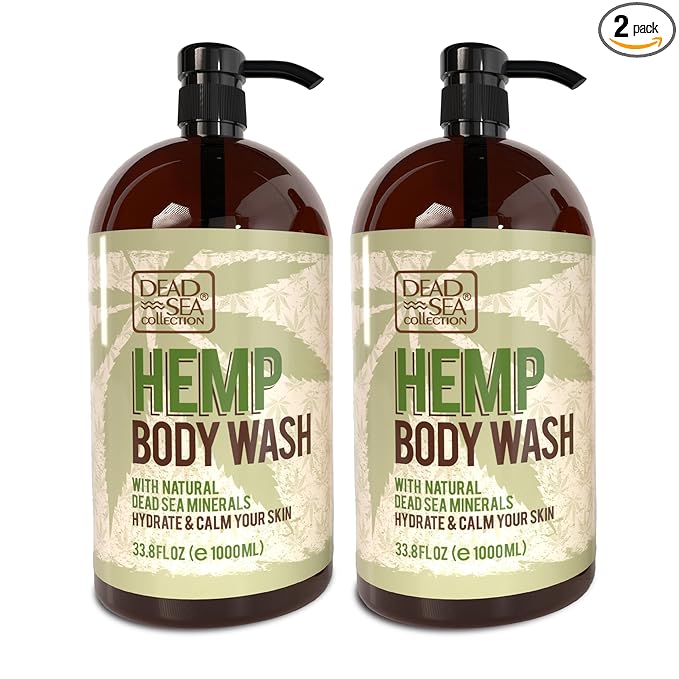 Dead Sea Collection Hemp Body Wash for Women and Men - with Pure Dead Sea Minerals and Hemp Seed Oil - Cleanses and Moisturizes Skin - Pack of 2 (67.6 fl. oz)