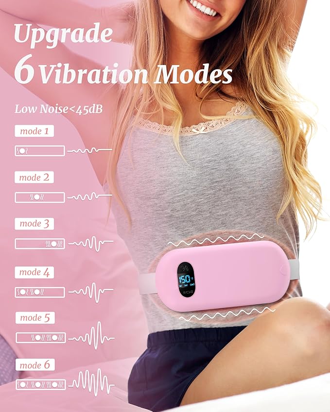 Portable Heating Pad for Cramps Upgraded Cordless Electric Period Heat Pad for Back Menstrual Belt 6 Heat 6 Massage Mode Gifts for Women Girl Her Girlfriend Pink
