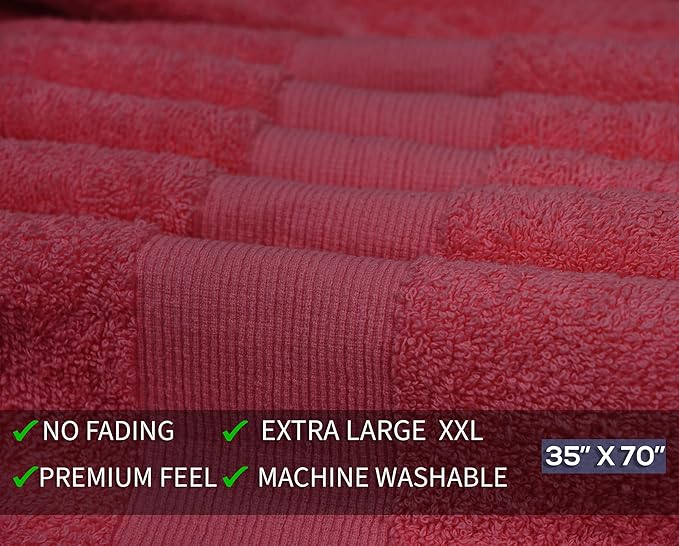 Softolle 100% Cotton Luxury Bath Sheets - Pack of 2 (35" x 70") | Super Soft, Quick-Dry & Highly Absorbent Towels for Bathroom, Home, Spa & Gym (Burgundy)