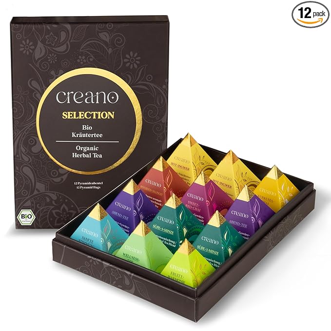 Creano Organic Herbal Tea Gift Set "Organic Herbal Tea" – 12 Pyramid Tea Bags in 9 Different Varieties – 30g*