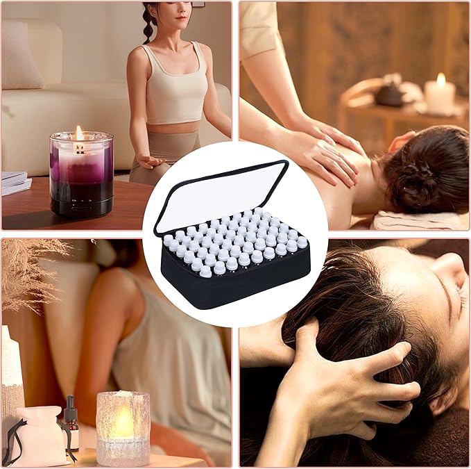 Essential Oils Carrying Case Holds 54 Grids for 1-3ML Roller Bottles 5ml, 10ml, 15ml Bottles Storage Organizer Bag Transparent, Essential Oil Bag with Detachable Pad Black