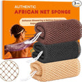 African Net Sponge Authentic, 3 Pieces African Exfoliating Net Sponge Body Back Scrubber Exfoliating Washcloth for Shower Bath for All Types (Black+Champagne Gold+Brown, 3 Pcs)