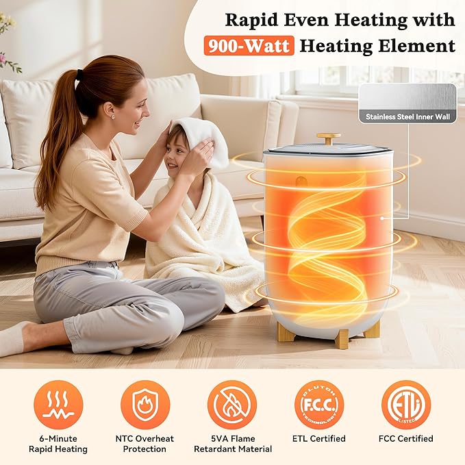 Tehanld Towel Warmer, 35L Towel Warmers for Bathroom Features 2 Heat Settings, Higher Temperatures and Quicker Heating of Towels, Bathrobes and Blankets, Ideal for Home Spa