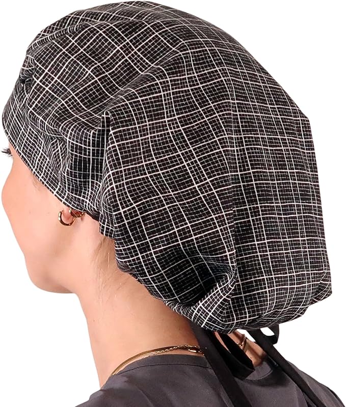 Sparkling EARTH Banded Bouffant Surgical Scrub Ponytail Working Caps and Built-in Sweatband - 100% Cotton - Made in The USA