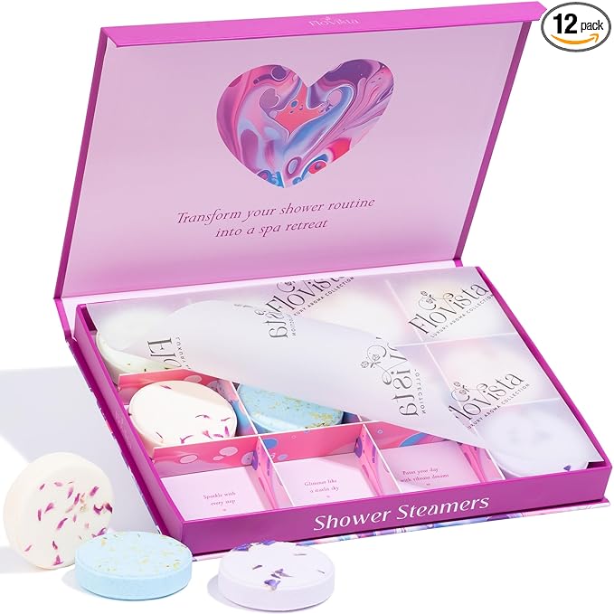 Aromatherapy Shower Steamers Gift Set – 12 Spa Tablets, 6 Scents (Lavender, Mint & Eucalyptus, Jasmine, Watermelon, Grapefruit & Orange) – Relaxation & Stress-Relief Self-Care Gifts for Women