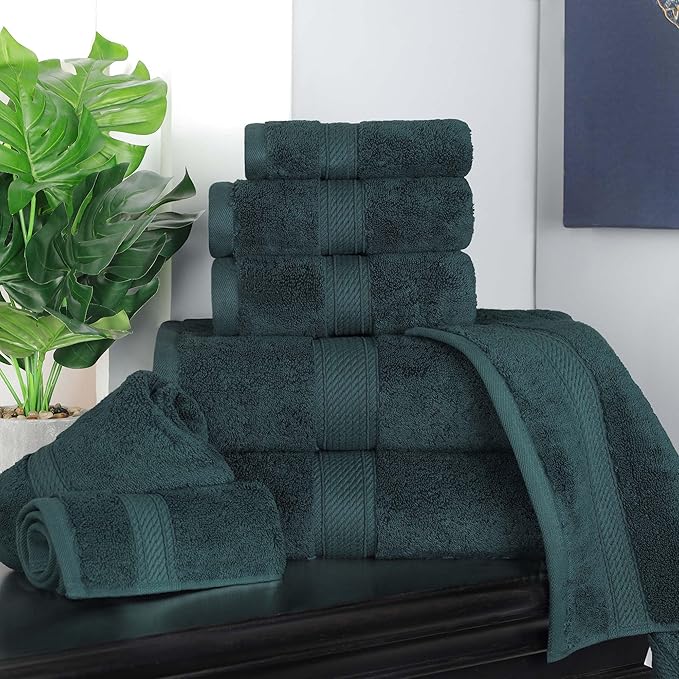 SUPERIOR Egyptian Cotton Pile 8 Piece Towel Set, Includes 2 Bath, 2 Hand, 4 Face Towels/Washcloths, Ultra Soft Luxury Towels, Thick Plush Essentials, Guest Bath, Spa, Hotel Bathroom, Teal
