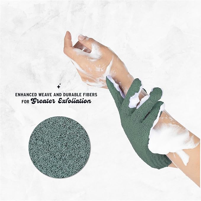 4 Pairs Exfoliating Gloves, 100% Nylon, Dual Texture Body Scrub for Spa, Massage & Dead Skin Removal, Multi-Color Shower Bath Accessories (Orchid/Fern Green)