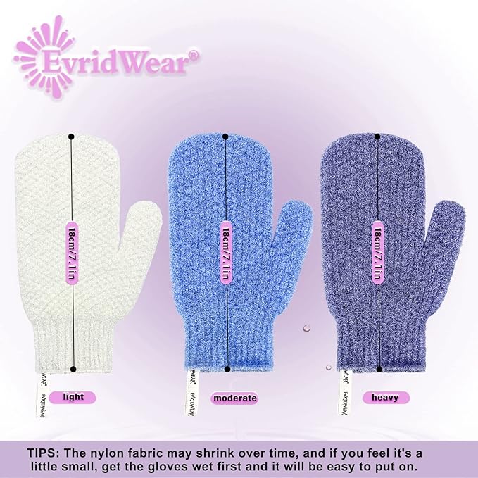 Evridwear Shower Exfoliating Mitts, Deep Cleanse Bathing Scrub Gloves Self Tan Scrubber Mitten Dead Skin Remover for Men and Women,1 Pair Light