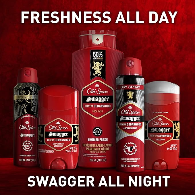 Old Spice Refreshing Body Wash for Men, 3X Defense, 24/7 Shower Fresh with Long Lasting Scent, Red Collection, Swagger with Cedarwood Scent, 24 oz (Pack of 6)