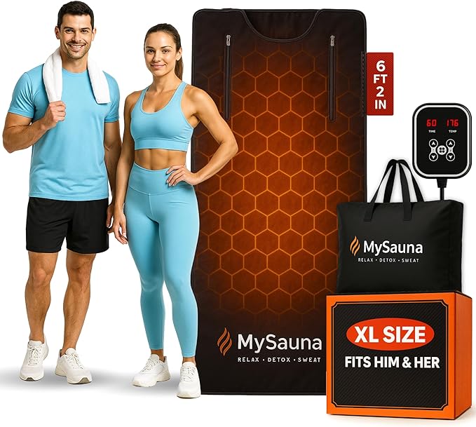 MySauna XL Infrared Sauna Blanket | Fits Him & Her | Fast Sweat, Sauna Bag Reaches 176°F | At-Home Sauna Blanket for Detox & Relaxation | Size 6.2 x 3 ft | Includes Carry Bag & Upgraded Control Panel