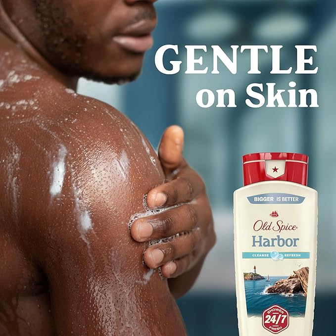 Old Spice Cleansing Body Wash for Men, 24/7 Shower Fresh with Lasting Scent, Cleanse & Refresh, Gentle on Skin, Vitamin B3, Harbor with Coastal Breeze + Driftwood Scent, 18 oz (Pack of 4)