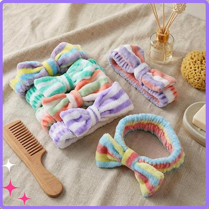 WILLBOND 24 Pieces Spa Headband Bulk Skincare Headbands Face Wash Makeup Hairband Bow Facial Washing Face Head Wraps Adjustable Soft Flannel Towel for Women Shower (Elegant)