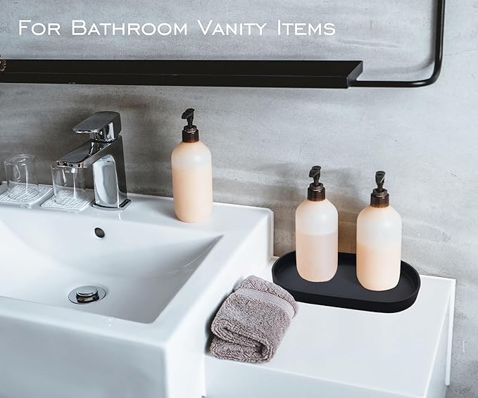 Black Small Tray (10 inch), 3 Pack Oval Tray for Kitchen Counter, Bathtub Bathroom Vanity Items, Countertop Organizer, Coffee Accessory, Bar, Serving Seasoning, Salt and Pepper, Soap.