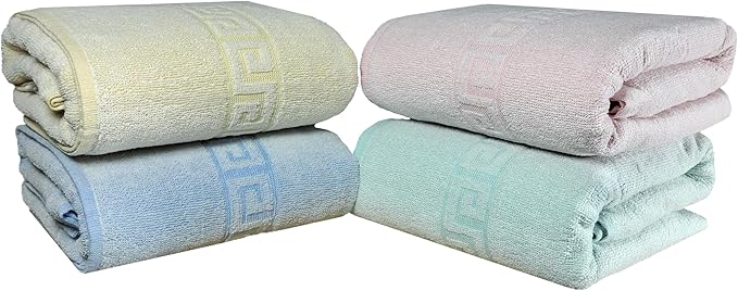 BolBom*S 100% Cotton Bath Towels,4 Pack (28" x 58"), Light Weight, Soft, Super Absorbent and Fast Drying, No Fading Multipurpose Use for Sports, Swimming, Travel, Fitness, Yoga, Multicolor.