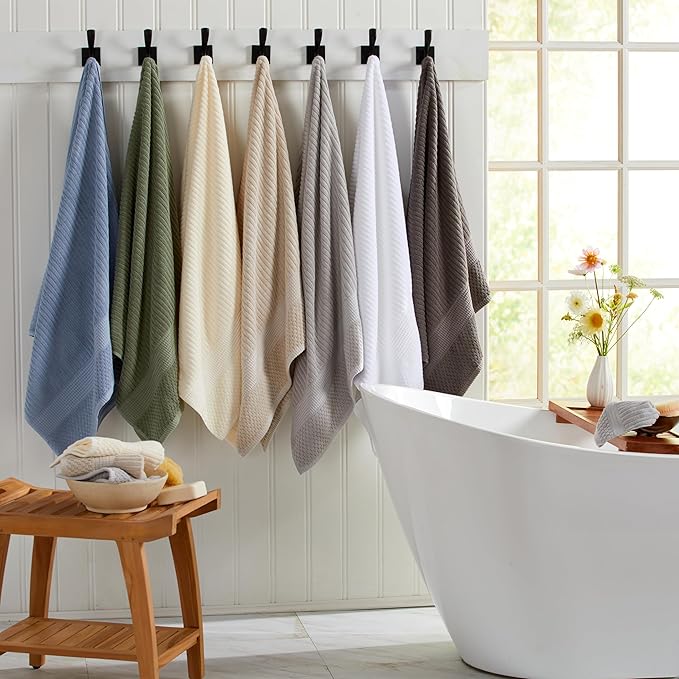 Springtree Home 100% Cotton Bath Towel Set of 4 | Super Soft & Absorbent with Quick-Dry Fibers | 4 Bath Towels | Textured and Durable Cotton | Krista Collection - Oceanview
