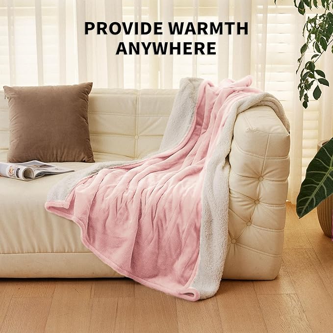 JET'S HOME Heated Blanket 50"x60" - ETL&FCC Certified Flannel Electric Blanket Machine Washable Heating Throw with 5 Heating Levels 3 Hours Auto-Off Overheating Protection Gift for Women (Pink)
