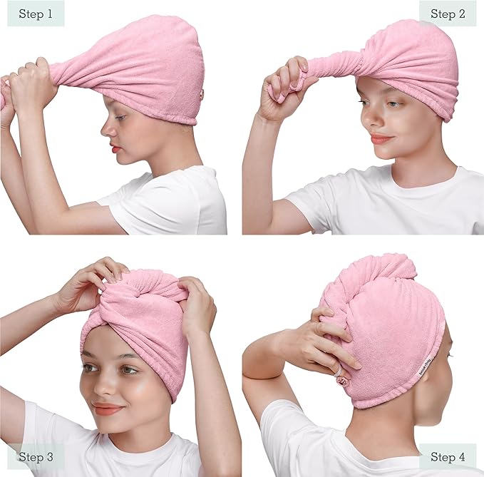 Brook + Bay Microfiber Hair Towel Wrap - Quick Dry Microfiber Towel for Hair - Anti-Frizz Plopping Turban - Machine Washable - Pink