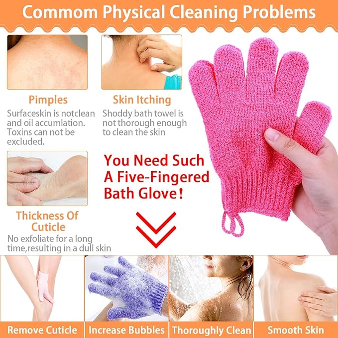 anezus Exfoliating Gloves, 6 Pairs Shower Scrub Gloves Bath Loofah Glove Exfoliating for Women to Remove Dead Skin for Body Exfoliate (6 Colors)