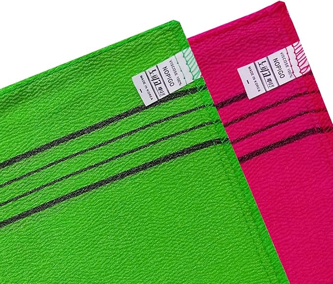 Korean Asian Exfoliating Bath Washcloth Mitt for Remove Dead Skin.Exfoliating Body Scrubber.Exfoliating Gloves for Body Scrub (Green2 Red2)