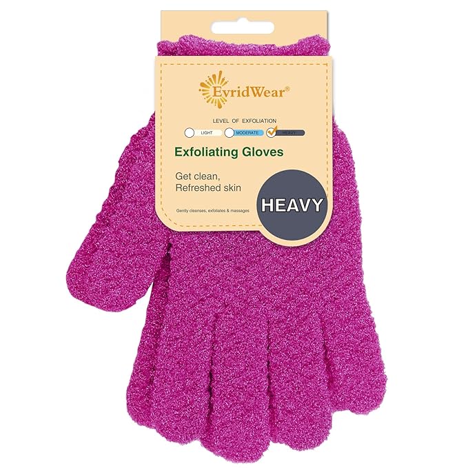 Evridwear Exfoliating Dual Texture Bath Gloves for Shower, Spa, Massage and Body Scrubs, Dead Skin Cell Remover, Gloves with Hanging Loop (1 Pair Innuendo Heavy Glove)