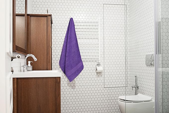 Large Bath Towels Bulk Set of 12 – 100% Cotton Terry – 24" x 50" – Quick Dry, Soft & Highly Absorbent – Purple Towels for Bathroom, Gym, Spa, Pool & Daily Use