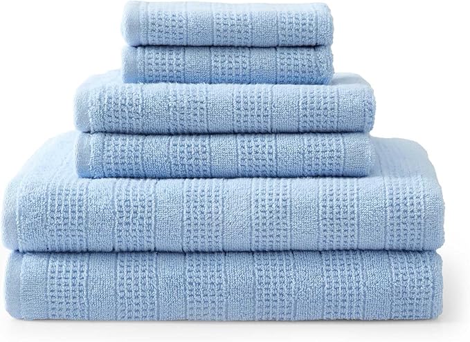 Martha Stewart - Bath Towels, Soft & Absorbent 100% Cotton Towels, Solid 500 GSM, 6-Piece Bathroom Towel Set with Textured Weave (Bedford Cottage Blue)