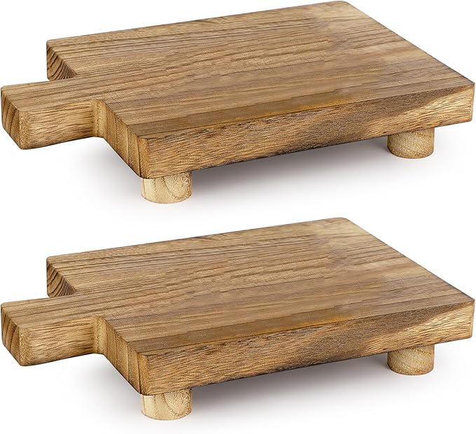 2 Pcs Handmade Wooden Tray,Practical Bathroom and Kitchen Decoration for Soap,Bath Bottles,Candles,Toilet Paper,Plant Holder(10.8 x 6.9 Inch)(Wood Color)