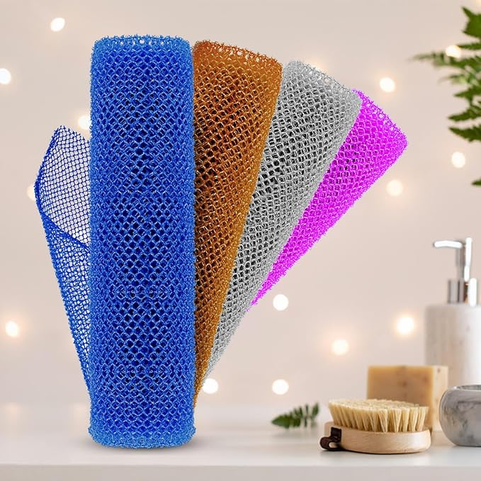6 Pieces African Net Sponge Authentic Exfoliating Washcloth, Quick-Drying African Exfoliating Net for Smooth, Glowing Skin & Full Body Scrubbing(Yellow Pink Purple Black Blue White)