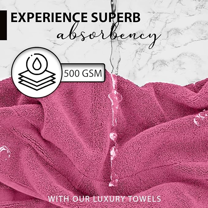 KAHAF COLLECTION 100% Cotton Bath Towels, 24x48 Pack of 6 Towels, Quick Dry, Highly Absorbent, Soft Feel Towel, Gym, Spa, Bathroom, Shower, Pool, Luxury Soft Towels (Pink, 24x48-6 Pack)